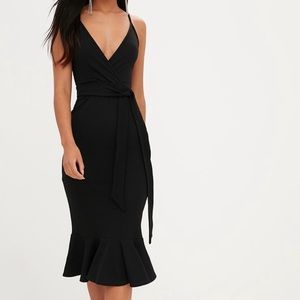Black Strappy Tie Waist Fishtail Midi Dress Size 4